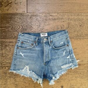 Agolde Light Blue Distressed Jean Shorts